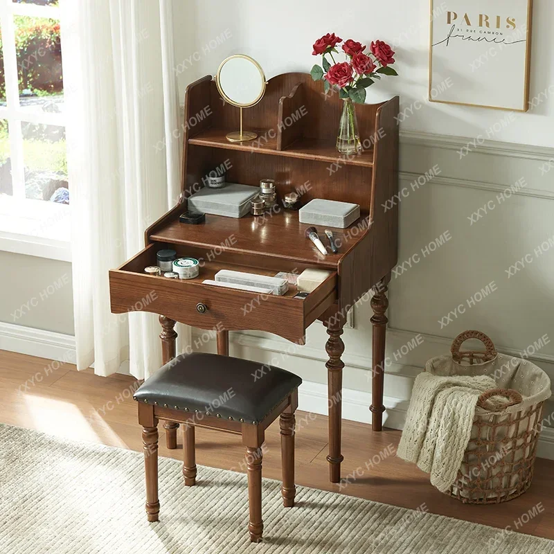 HH Retro Dressing Table, Bedroom, Small Desk, Narrow Makeup Table, Simple All-solid Wood Dressing Table