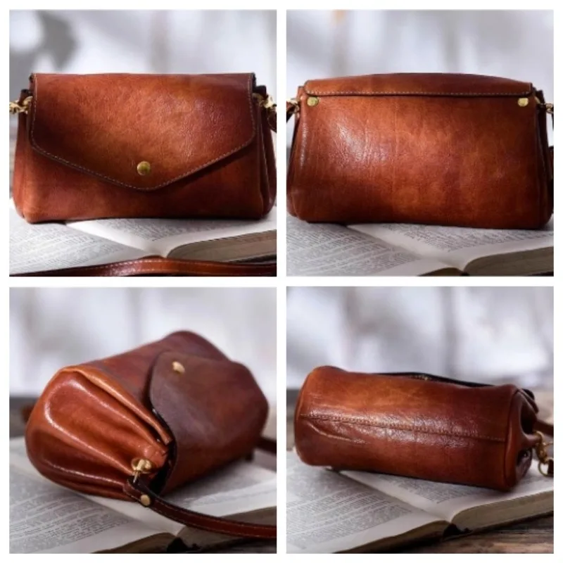 Vintage Crossbody Bags For Women 2025 New High Quality Soft Vegetable-tanned Cowhide Shoulder Bag Multi-layer Luxe Female Bags