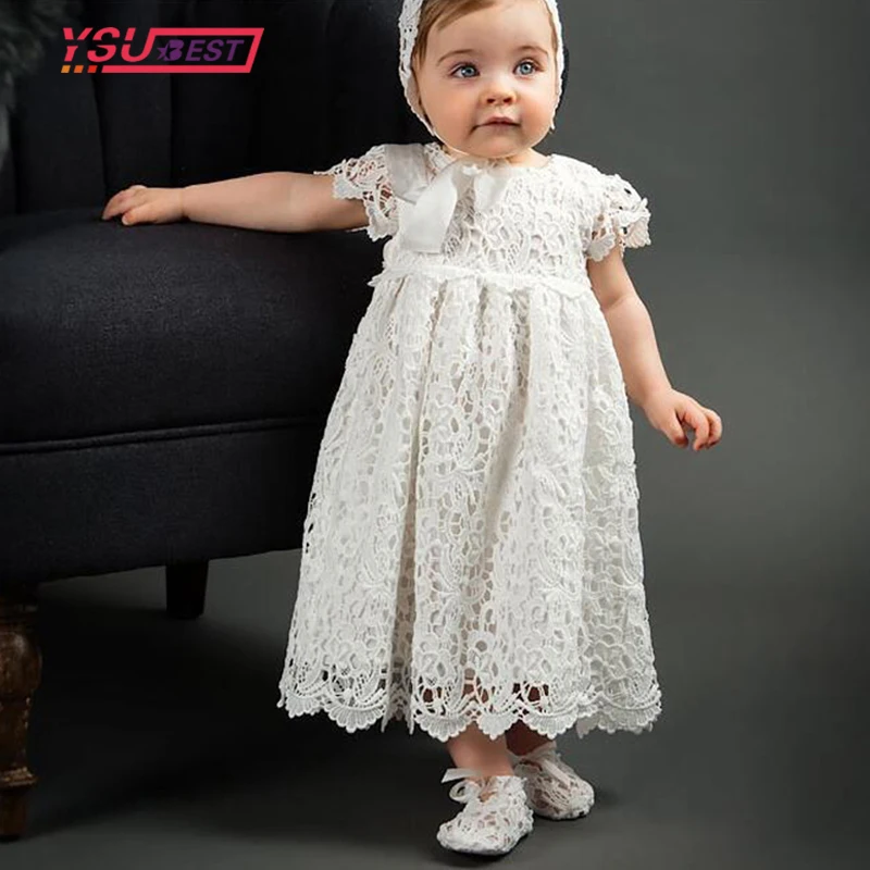 

0-2 Years Old Baby Girls Dresses New Kids Lace Long Length Christening Gown First Birthday Lace Dress Toddler Baptism Clothing