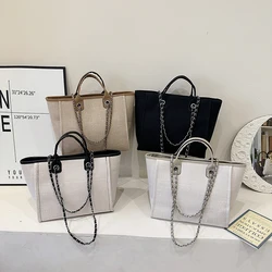 Fashion Simple Handbags Canvas Chain Bag Casual Large Capacity Chain Zipper Women's Shoulder Bag Tote Bag For Commute Shopping