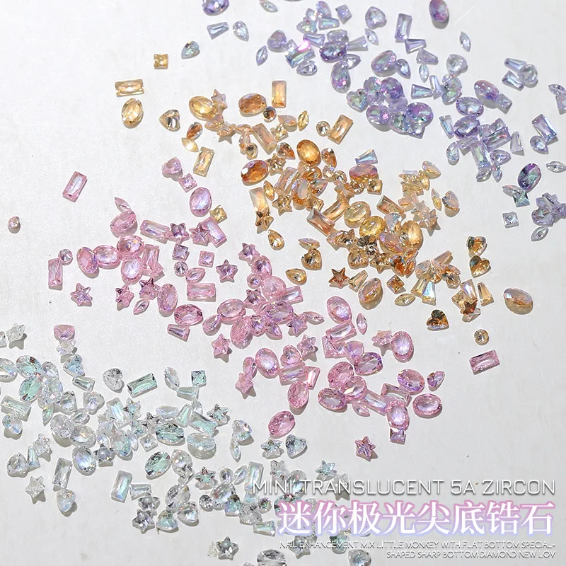 50 stuks mini gemengde kleur steentjes voor nail art decoraties kristal nagel edelstenen met puntige bodems, ijs heldere zirkoon accessoires