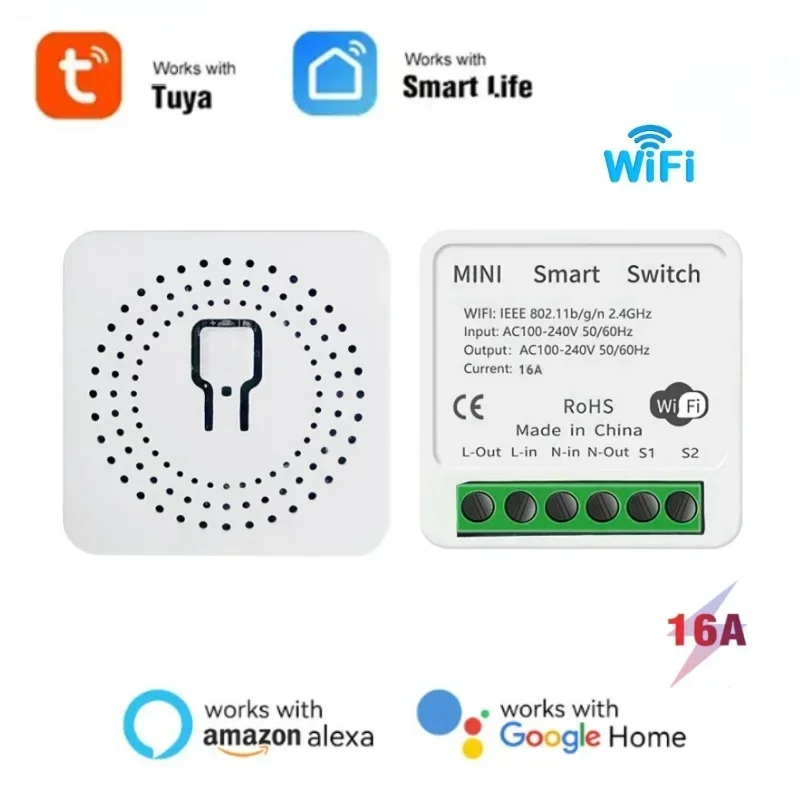 

AC 110V 220V 230V Tuya 16A Wifi Switch 1-way Remote Control Timer Relay Automation For Smart Life Work Home Alice