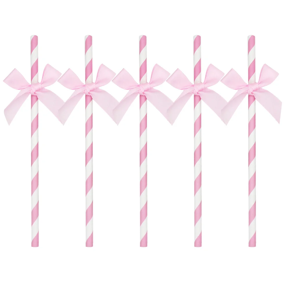 30 Pcs Straws Bubble Tea Party Supplies Pearl Milk Christmas Bow-tie Drinking Birthday Cake Decorative Paper Bowknot