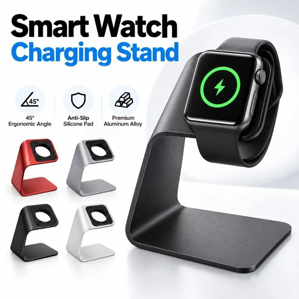 Aluminum Alloy Smart Watch Charging Stand Non-Slip Base Protective Pad Watch Charging Holder Upright Desktop Watch Stand