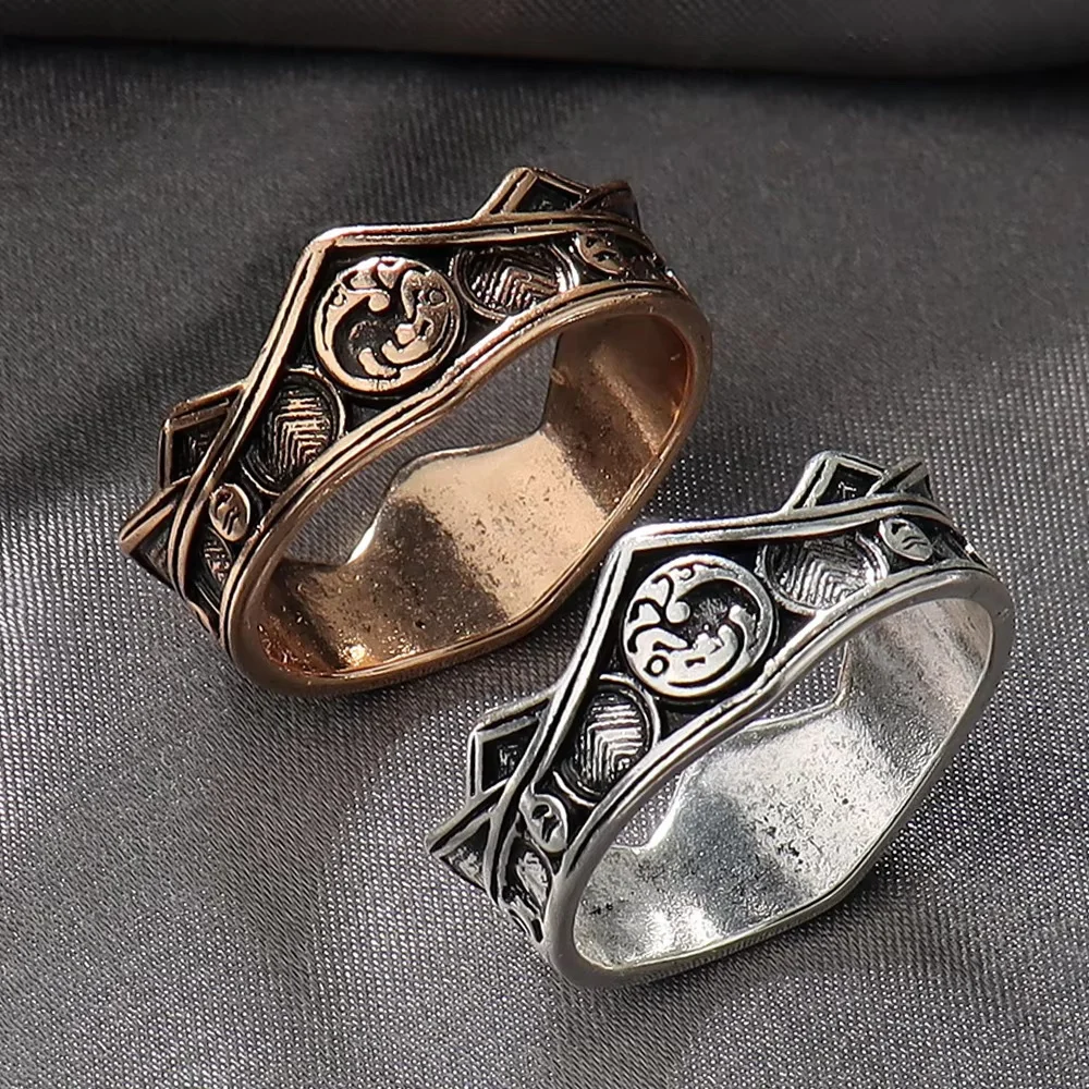 Targaryen Dragon House Crown Ring Retro Punk Finger Rings Unisex Alloy Jewelry Halloween Accessory Props