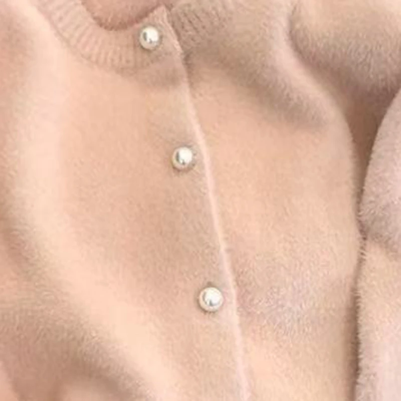 

Luxury Women Fuzzy Cardigan Solid Color Crew Neck Long Sleeve Button-up Knit Sweater Casual Fall Clothes