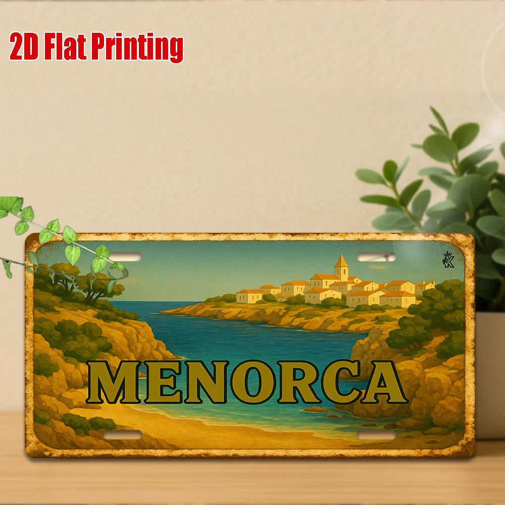 2D Flat - 1pc Vintage Aluminum Sign | MENORCA Sign, Vintage Island Travel Scenery Wall Art Decoration, Balearic Islands Spain