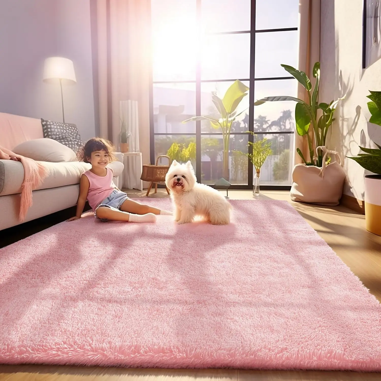 Pink Area Rugs for Bedroom Girls, Kids Fluffy Fuzzy Furry Shag Carpet, Plush Soft Cute Baby Shaggy Bedside Indoor Floor Rug