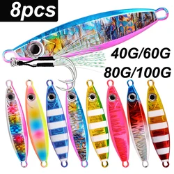 8pcs Japen Metal Cast Jig Spoon 40/60/80/100g Shore Casting Jigging Fish Sea Bass Fishing Lure Artificial Bait Tackle