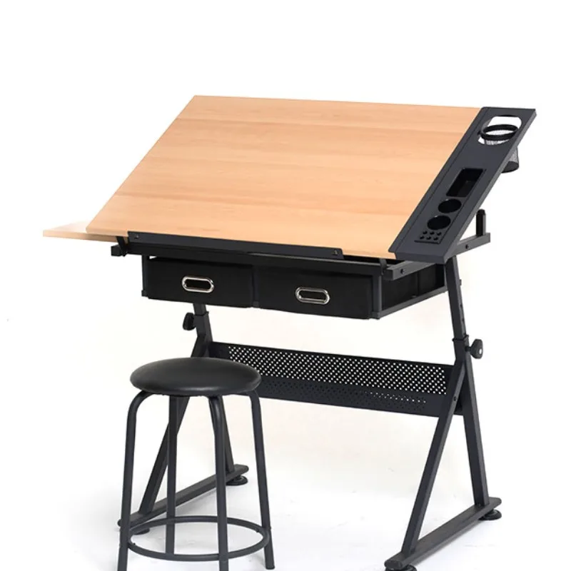 New Art Multifunctional Artist Sketch Station Adjustable Tilted Wood Desktop Drawing Table A1 Drawing Table with 2 Drawers