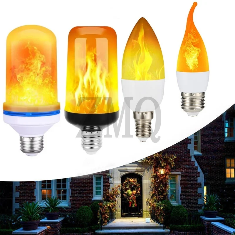 LED E27 Flame Bulb Fire E14 lamp Corn Bulb 4 Modes Party LED Light Dynamic Flame Effect 85v-265v for Home Lighting