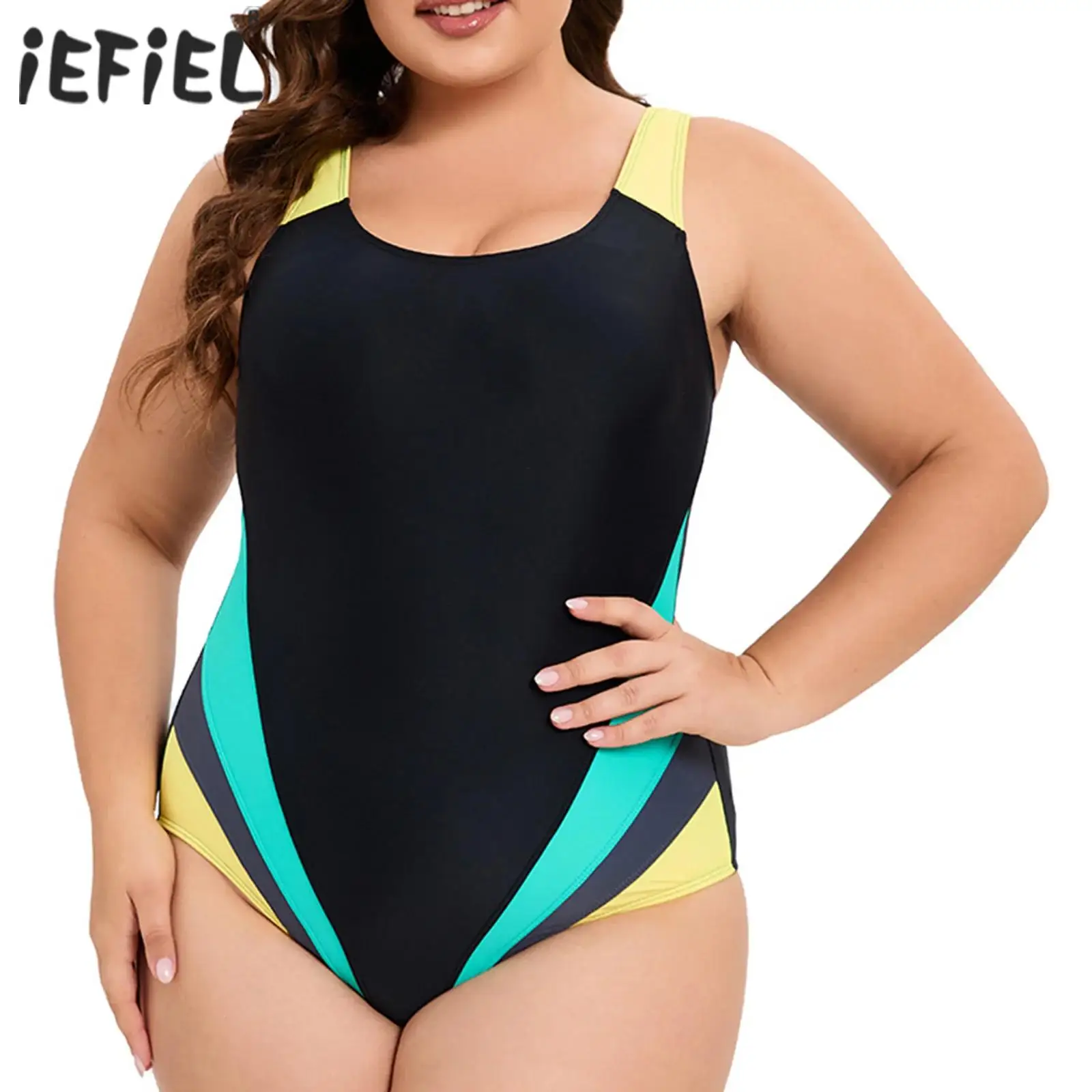 

Womens One-Piece Swimsuit Swimming Surfing Bathing Suit U Neck Sleeveless Cutout Back Color Block Patchwork Bodysuit Swimwear