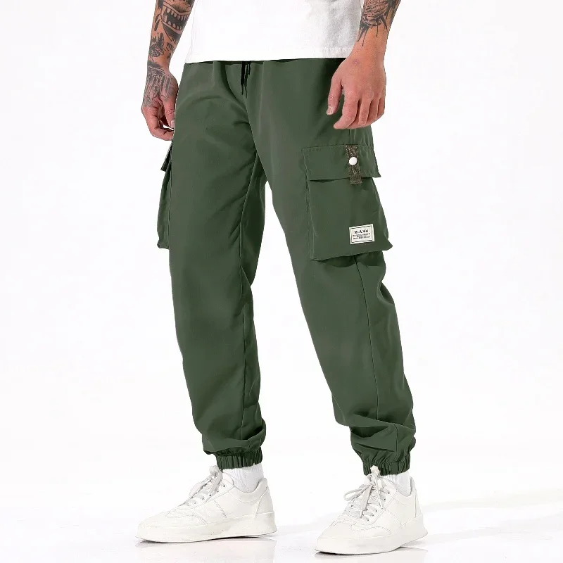 Calças cargo masculinas versáteis, confortáveis, casuais, de secagem rápida, tecido legal, cor sólida, primavera verão, calças esportivas