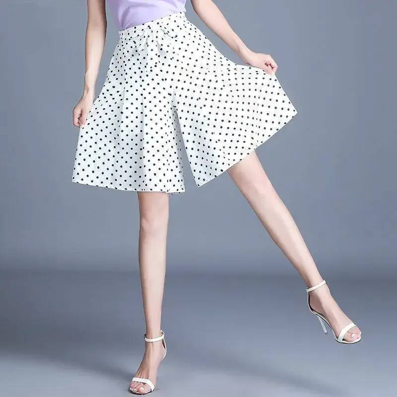 

Summer New Dot Printing Loose Five Pants High Waist Plus Size All-match Wide Leg Shorts Fashion Casual Women Clothing E6505