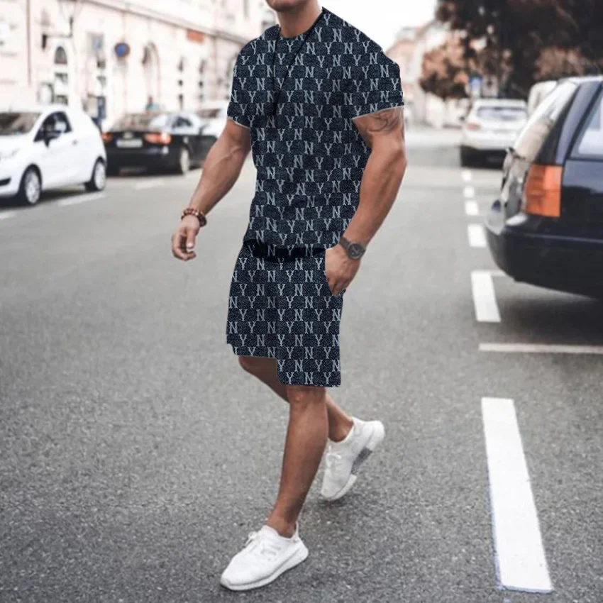 2024 Street Men\'s Daily Casual Fashion Loose Comfort Short Sleeve Outdoor Trend Sports Shorts Novelty Stripe Printing