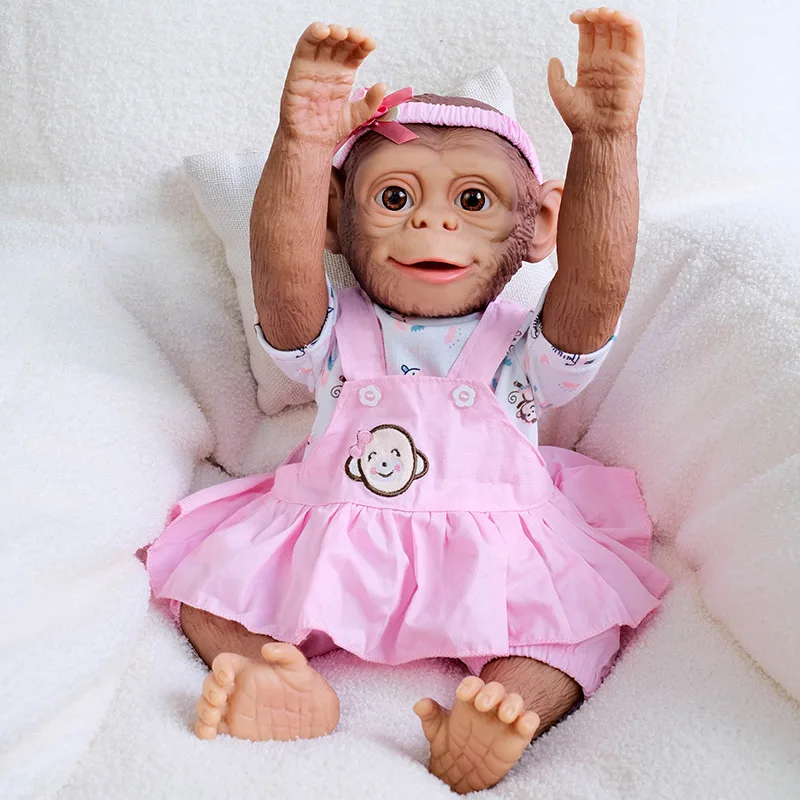 19 Zoll Ganzkörper-Vinyl-Affenmädchen fertig wiedergeborene Babypuppe lebensechte Baby 3D-Malerei Babyspielzeug