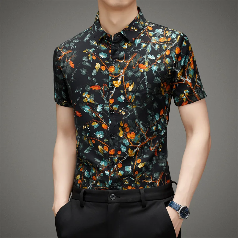 Vintage Casual Floral Print Shirts For Men Short Sleeve Easy Care Summer Quality Soft Comfortable Oversize 4XL Camisas De Hombre