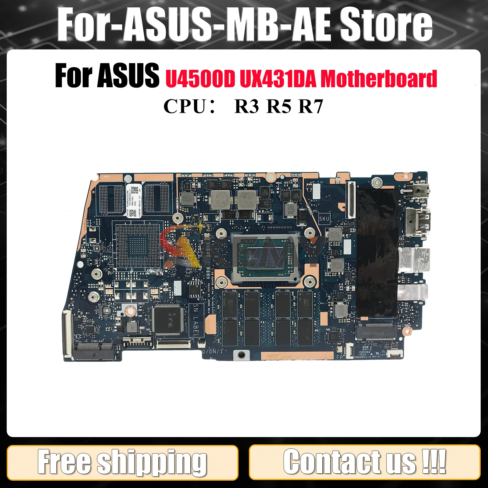 

UX431DA Laptop Motherboard For ASUS ZenBook UX431DA UX431D U4500D Notebook Mainboard With R3 R5 R7 CPU 100% tests OK fast ship
