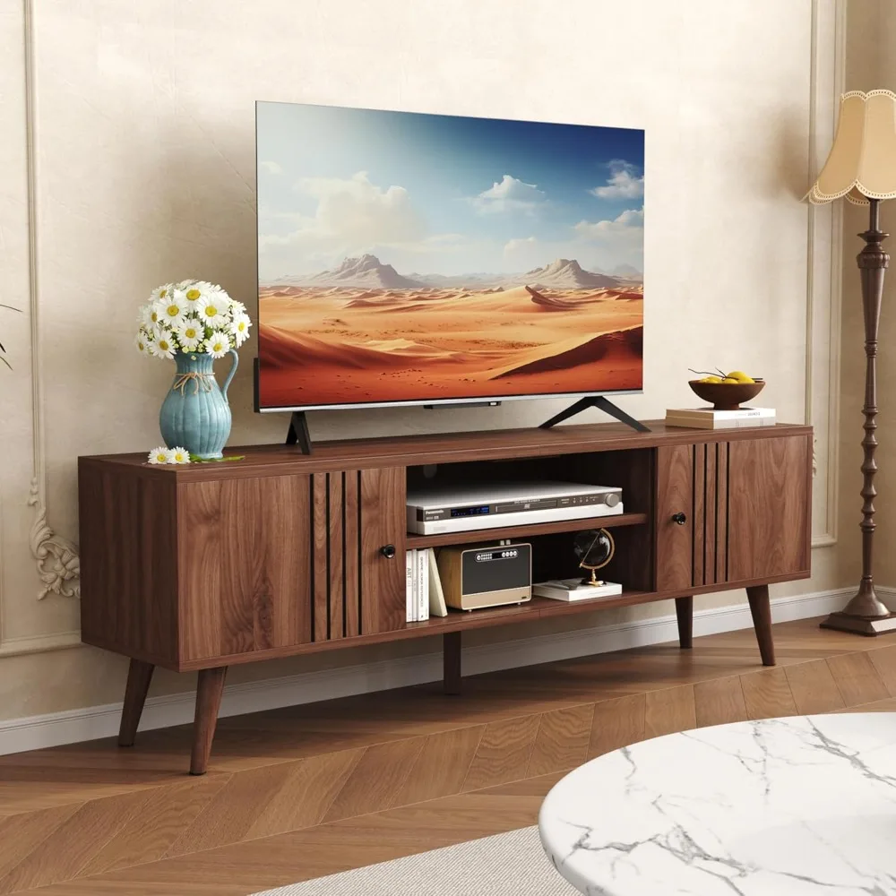 

TV Stand for 65/60/55 Inches, Mid-Century Modern TV Stand with Storage,Media Console Table,Entertainment Center with Sliding Do