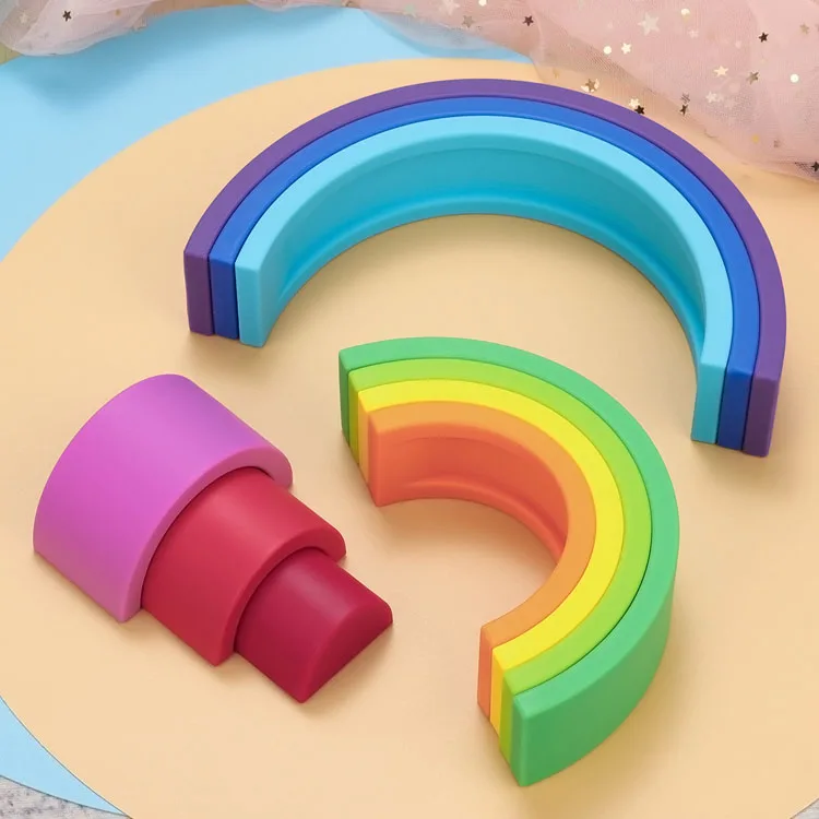 10Pcs/Set Baby Silicone Building Block BPA Free Rainbow Soft Block 3D Educational Montessori Stacking Toys Baby Teether Gift