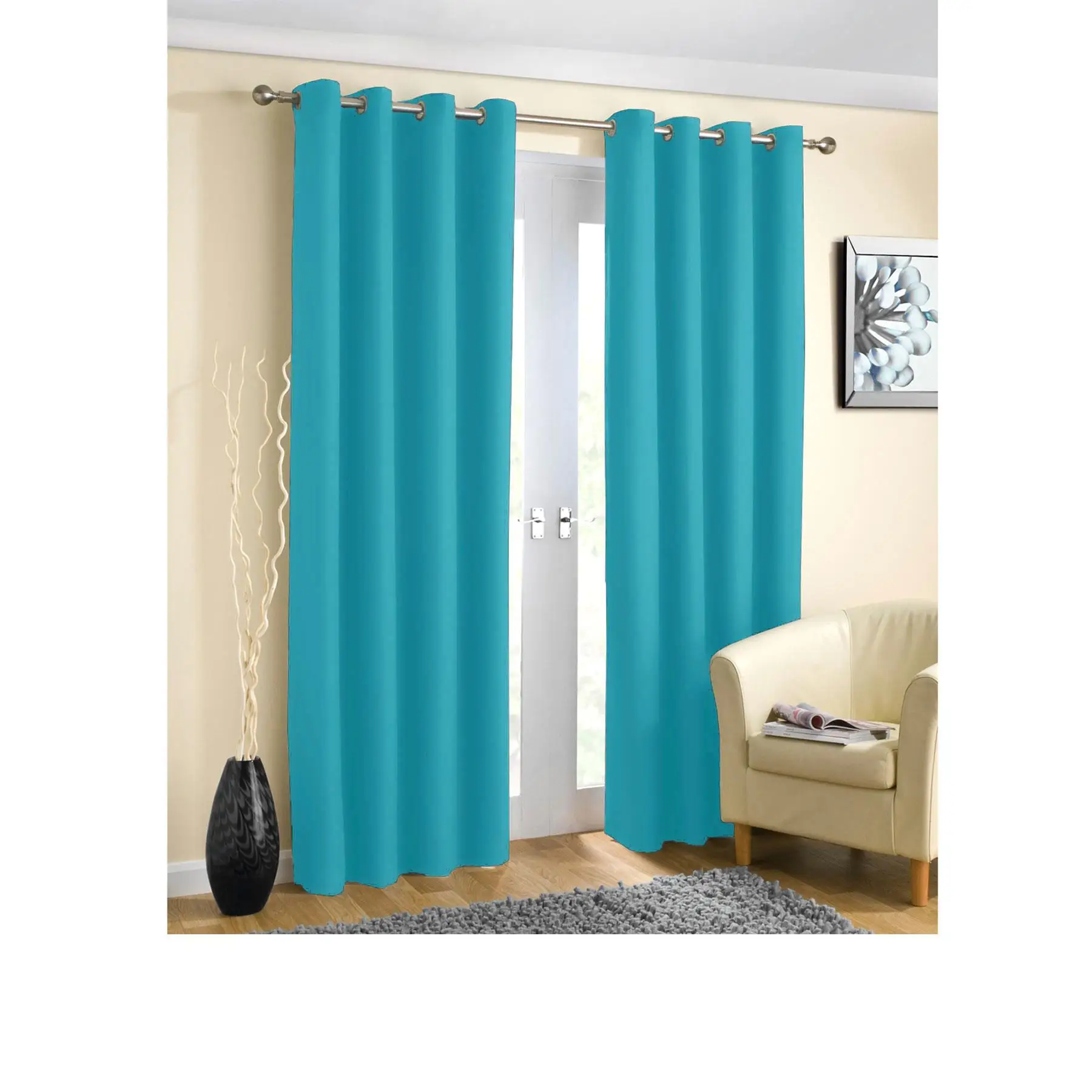 Blue Blockout Eyelet Curtains - Stylish Plain Design for Privacy and Light Control