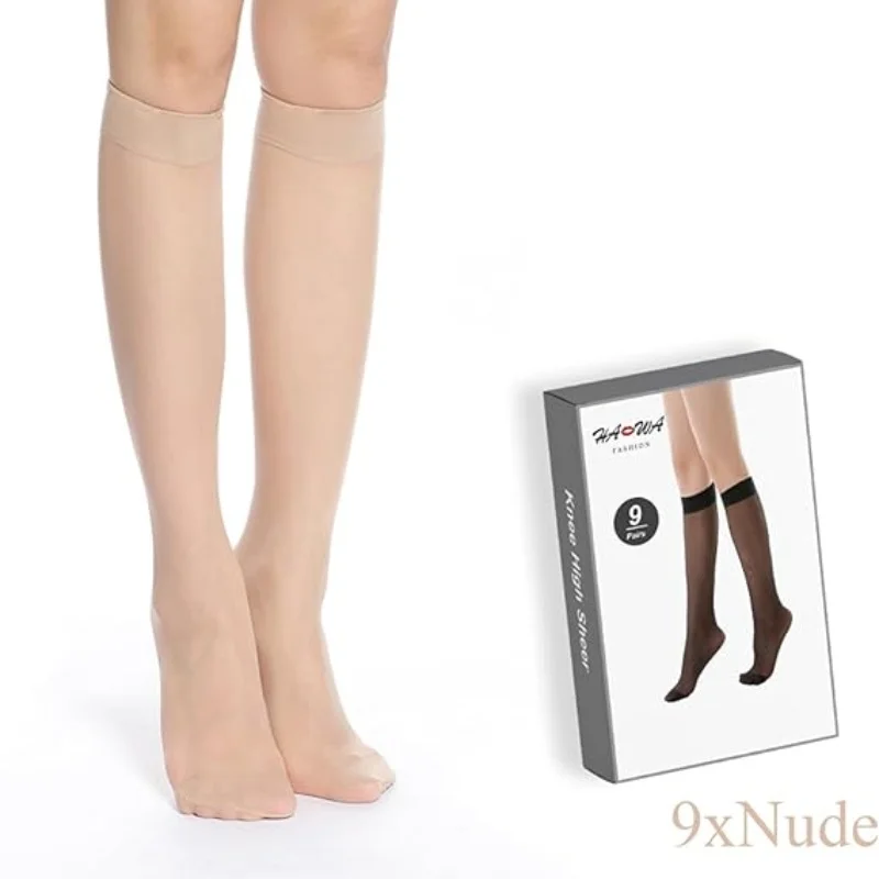 HA WA 5/10 pairs Female Nylon Sheer Stockings For Women Sexy Transparent Summer Thin Silk Knee High Socks