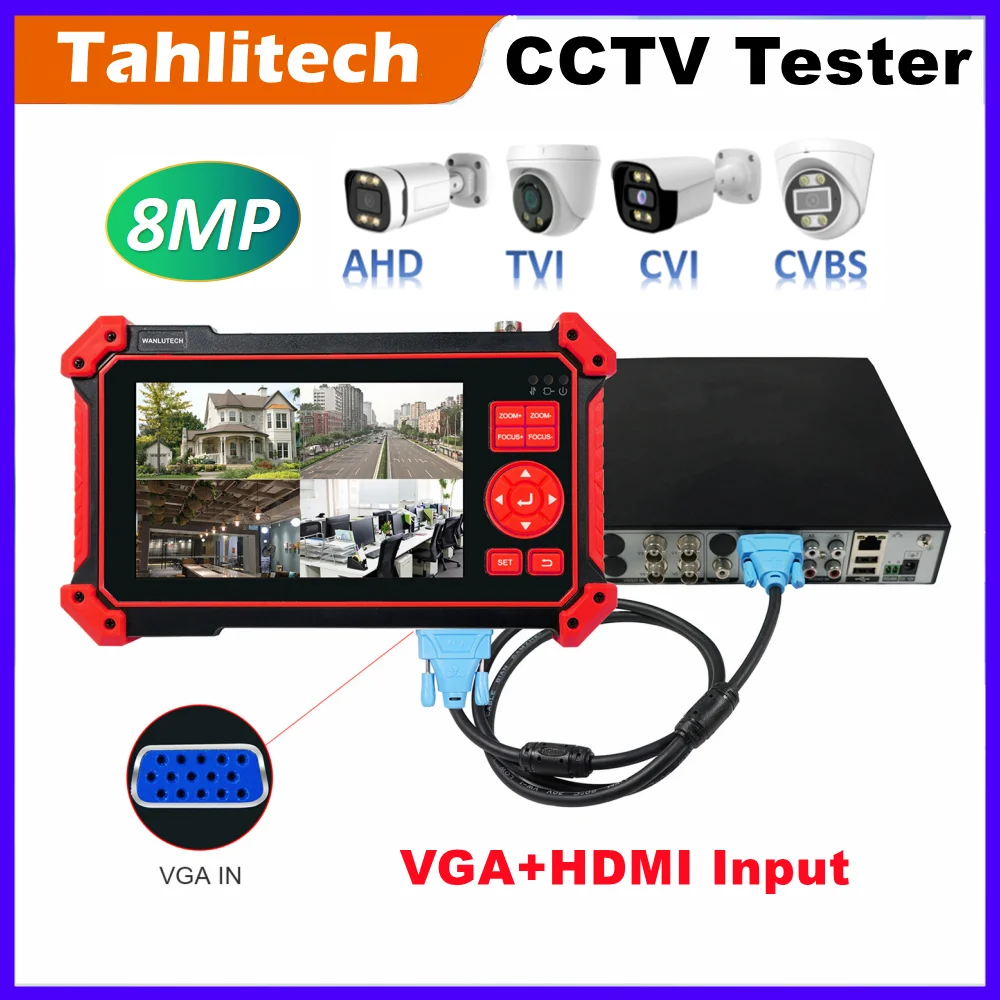 Mini 5-inch 8MP CCTV Tester AHD CVI TVI Video Cable Security Camera Monitor with HDMI VGA Input