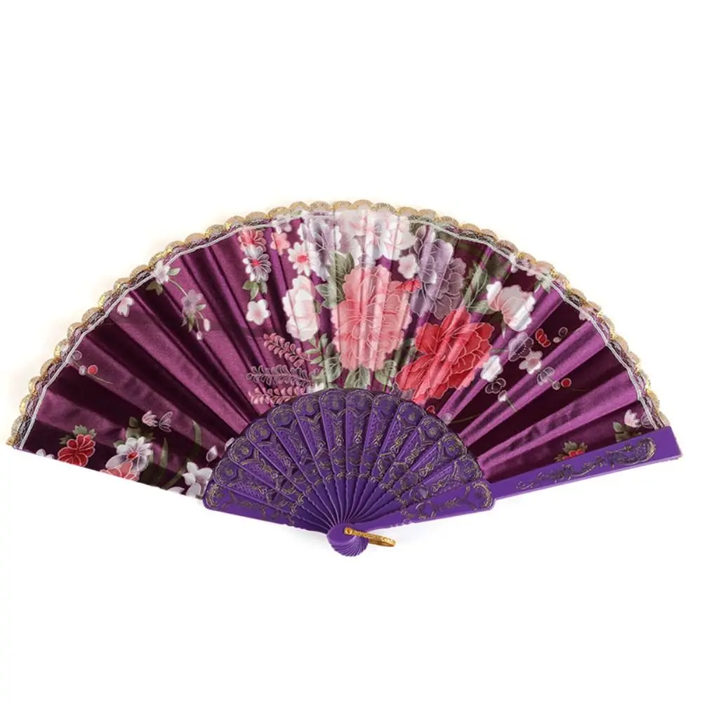 New Plastic Folding Fan Vintage Style Silk Fabric Dance Fan Chinese Style Classical Hand Held Fan Home Decoration