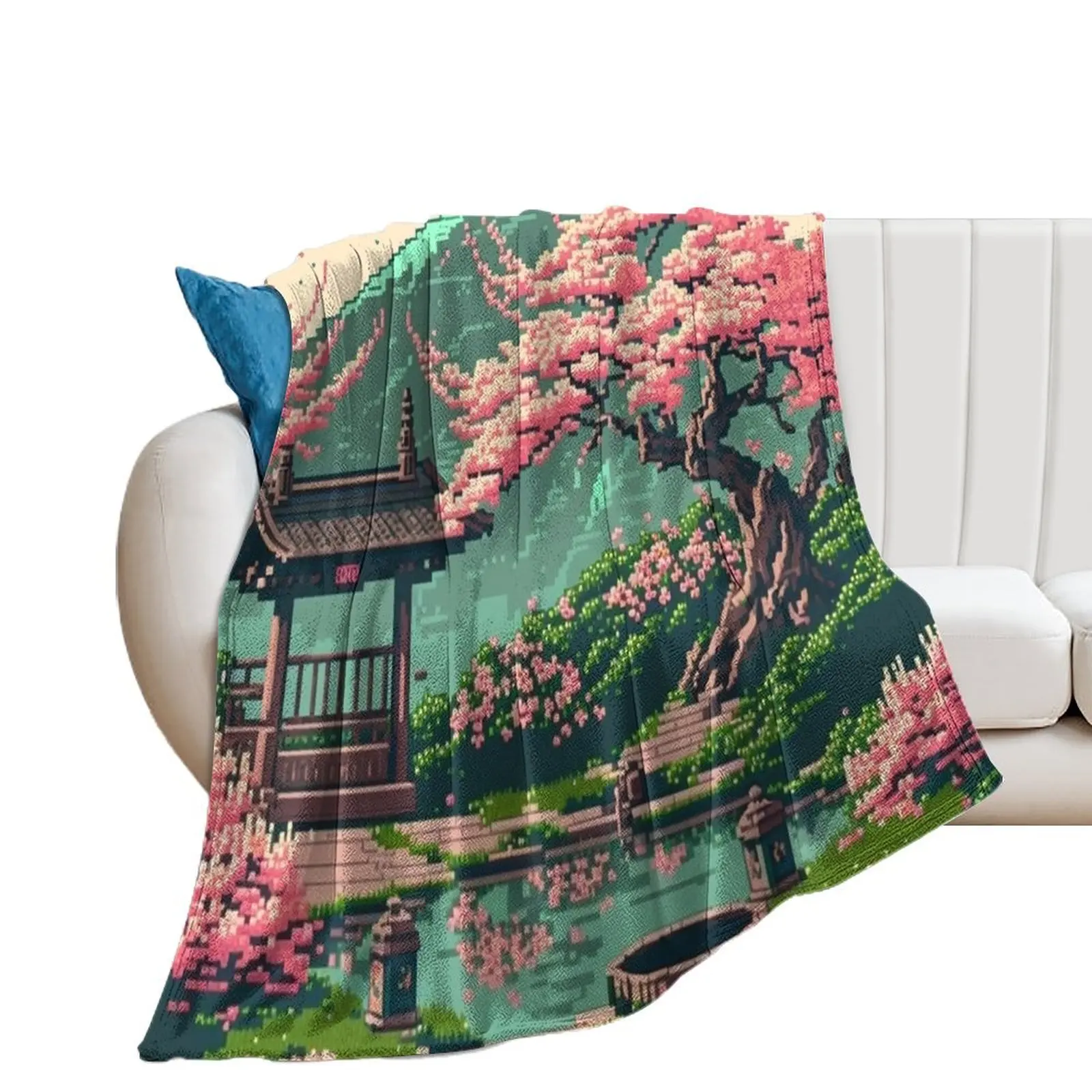 

Japanese Landscape Cherry Blossom Throw Blanket Bed Fashionable bed plaid Thins Plaid Blankets