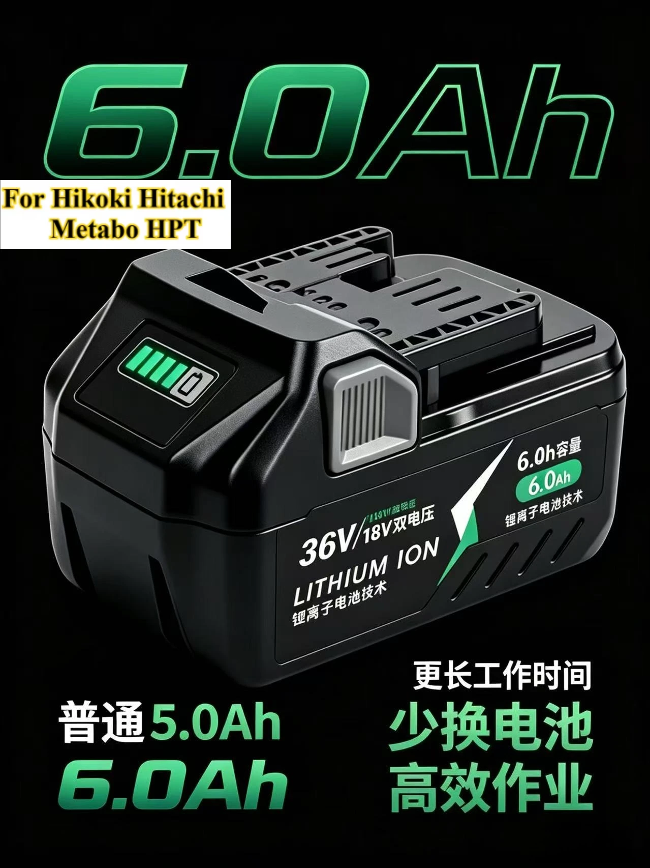 

For HiKOKI Hitachi 18V 6.0Ah Lithium Ion Battery Replacement for Cordless Drill Driver Impact Wrench Saw Grinder Power Tools