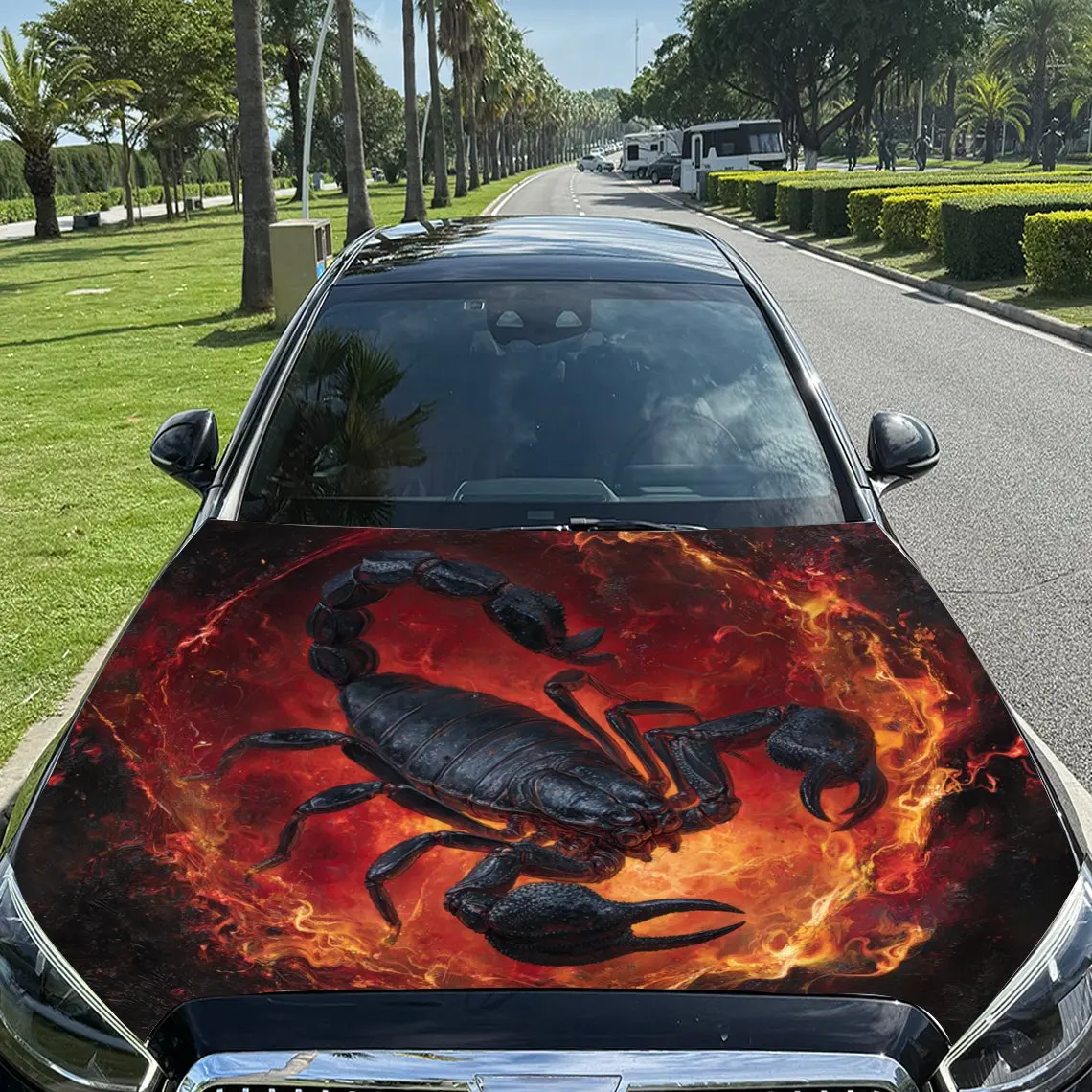 

Scorpion in Scarlet Blaze Car Vinyl Wrap, PVC Material Waterproof Car Hood Sticker, Self-Adhesive Scratch-Resistant Stickers for
