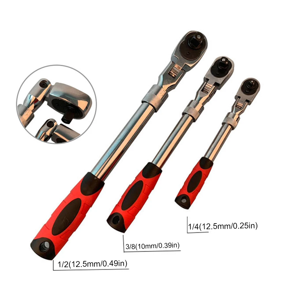 1/4 1/2 3/8 Retractable Torque Wrench Anti Skid Handle Shake Head Ratchet Wrench Hand Tool Socket Wrench