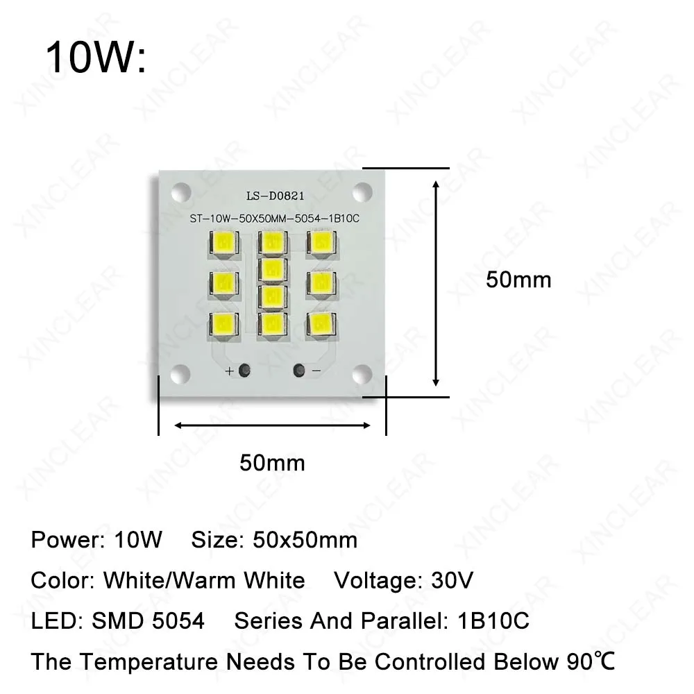 High Power LED Light Board 10W White Warm White DC30V SMD COB 5054 Chips 50x50mm PCB Lamp Beads Board For Floodlight Street Lamp