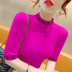 Summer New Versatile Slim Fashion Base Shirt Thin Inner Mid-sleeve Knitted Top Women Sweater