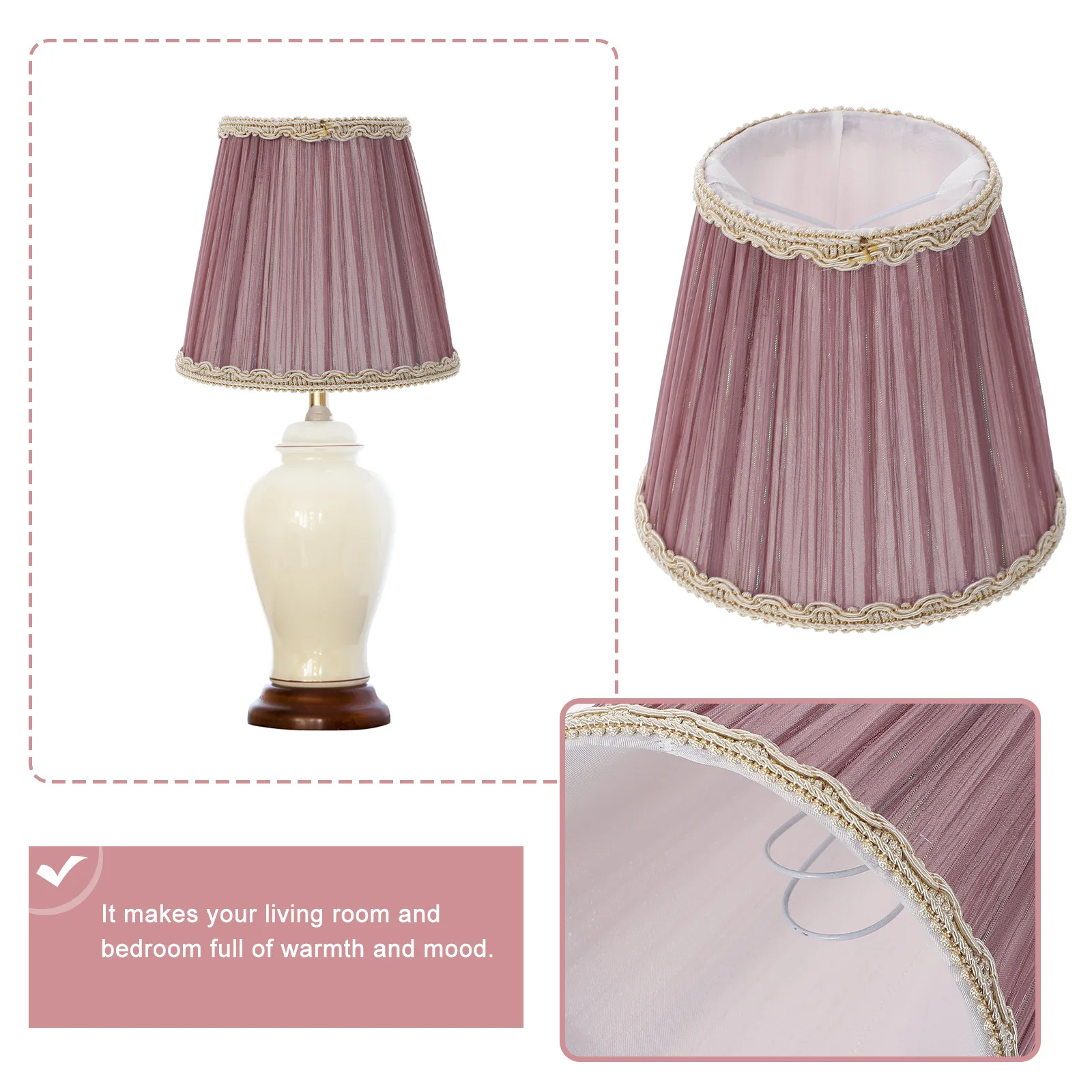 

Clip Bulb Lampshade Purple Cloth Cover Durable Chandelier Shade Lamp Accessory Vintage Fabric Bedroom Living Room Warm
