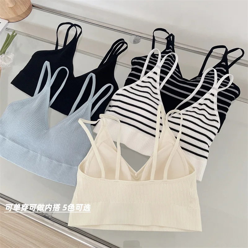 Women\'s Cotton Bra Tube Tops Sexy Striped Top Fashion Push Up Bra Girls Outdoor Summer Top Female Sports Tank Up Sexy Lingerie