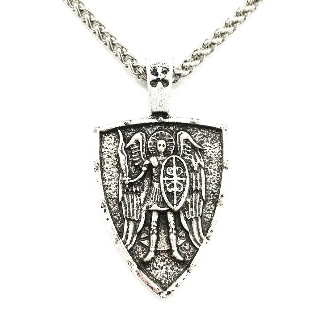Nostalgia Arcángel talismán St.Michael, protección del Santo escudo, amuleto colgante, collar de alas de Ángel, joyería de Wicca