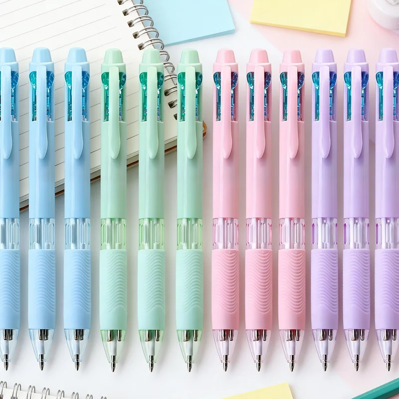 6-Pack of Random Color Macaron-Colored 4-in-1 Ballpoint Pens, Each with 4 Colors: Red, Black, Blue, and Green, Oil-Based Pens, Colorful Ballpoint Pens, Macaron Colors, Refillable, Writing and Marking Pens