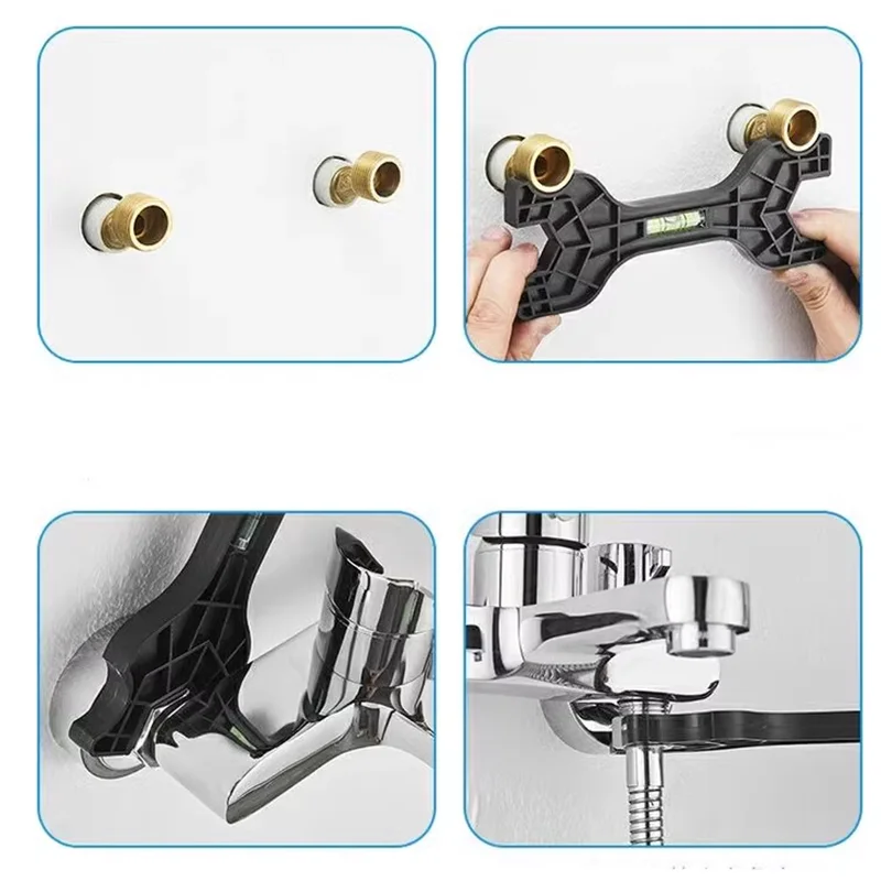 Multifunctional Dual Headed Wrench With Level Manual Tap Spanner Repair Plumbing Tools For Household Faucet Pipe And Toilet