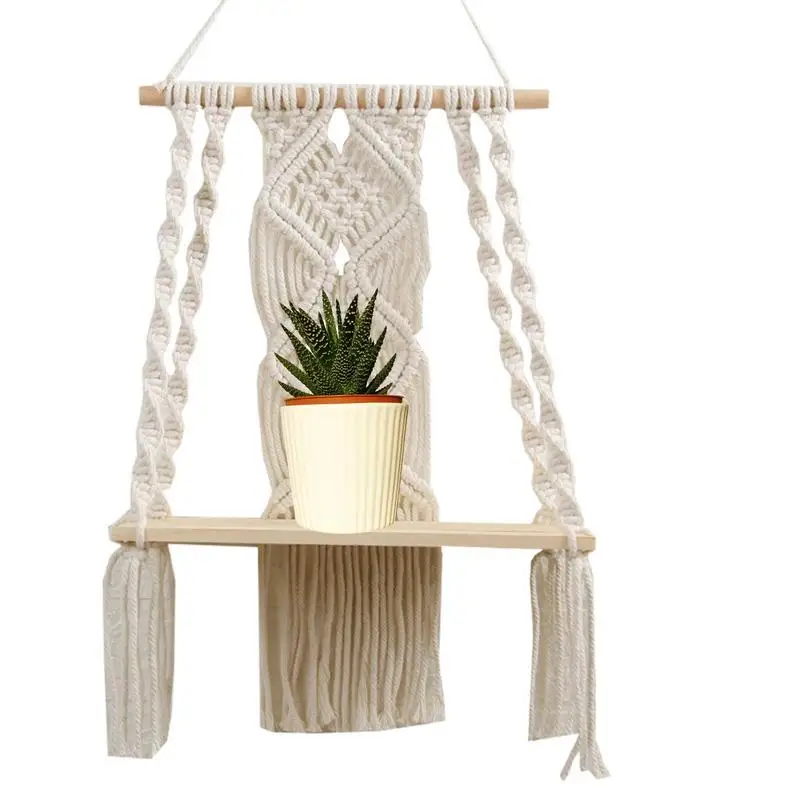 Macrame Wall Hanging Shelf Handmade Cotton Rope Rack Plant Holder Wall Decoration For Kids Rooms Living Room Tapestry , Frames