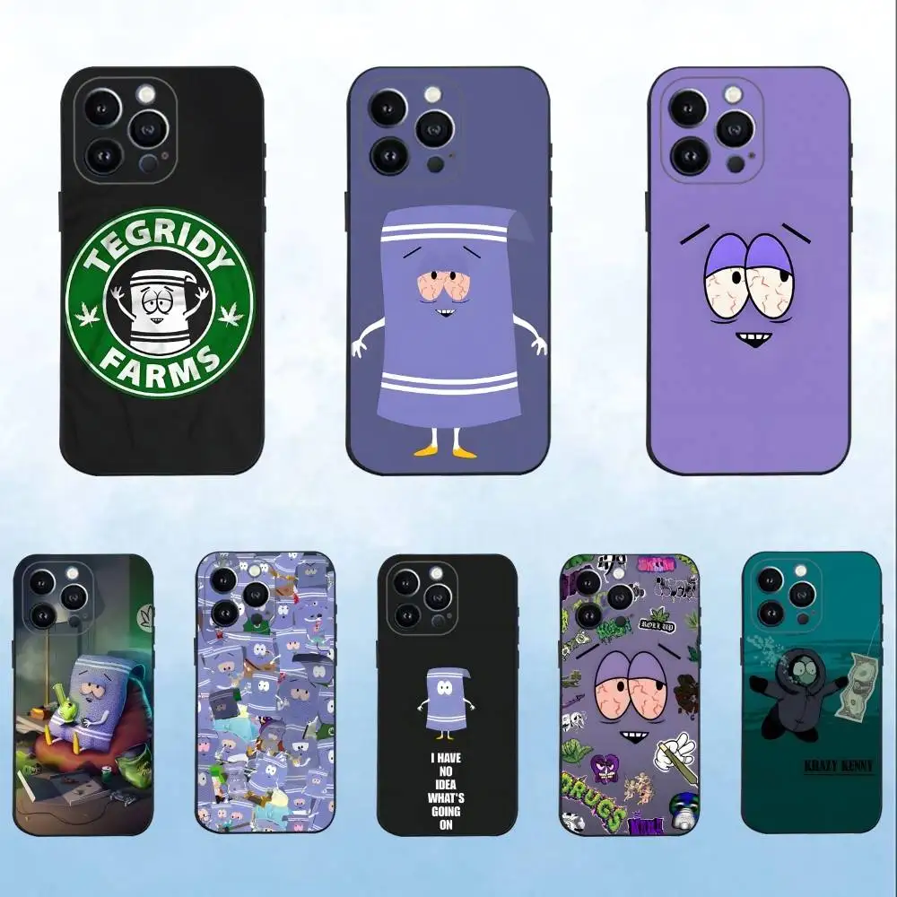 

S-South Park T-Towelie Phone Case For iPhone 16,15,14,13,12,11 Plus,Pro Max,XS,X,XR,SE,Mini,8,7,Soft Silicone Black Cover