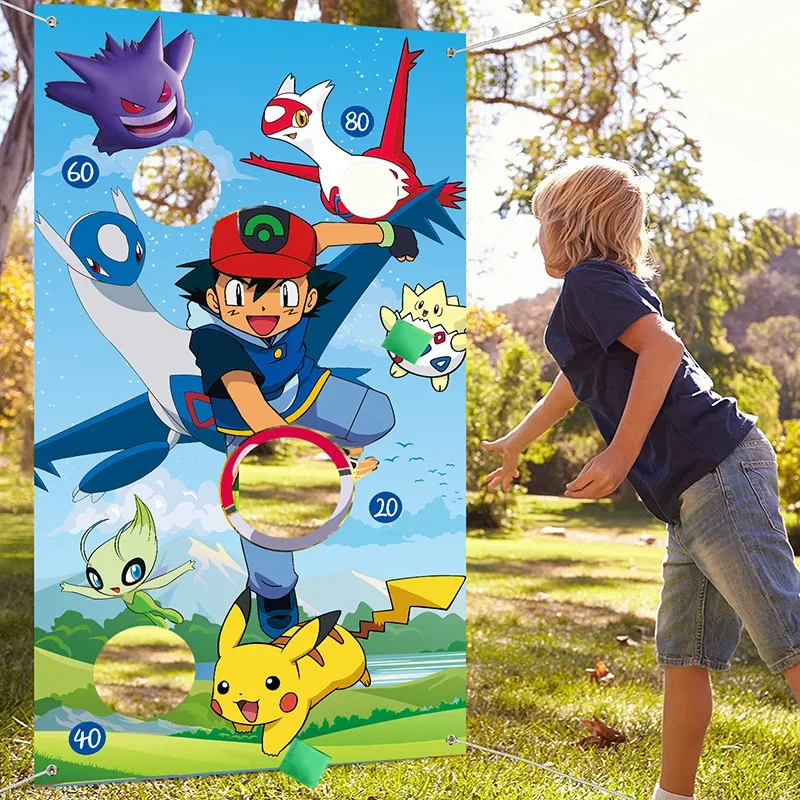 Pokemon Bean Bag Toss Game-Throwing Carnival Game Banner Pikachu Party Supplies Decorations for Kids Adult Indoor Outdoor Gift