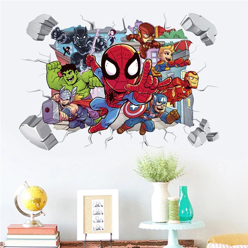 Marvel Superhero Avengers Wall Stickers - Kids Room & Kindergarten Decor Living Room Movie Anime Poster Decals for Boys & Girls view 4