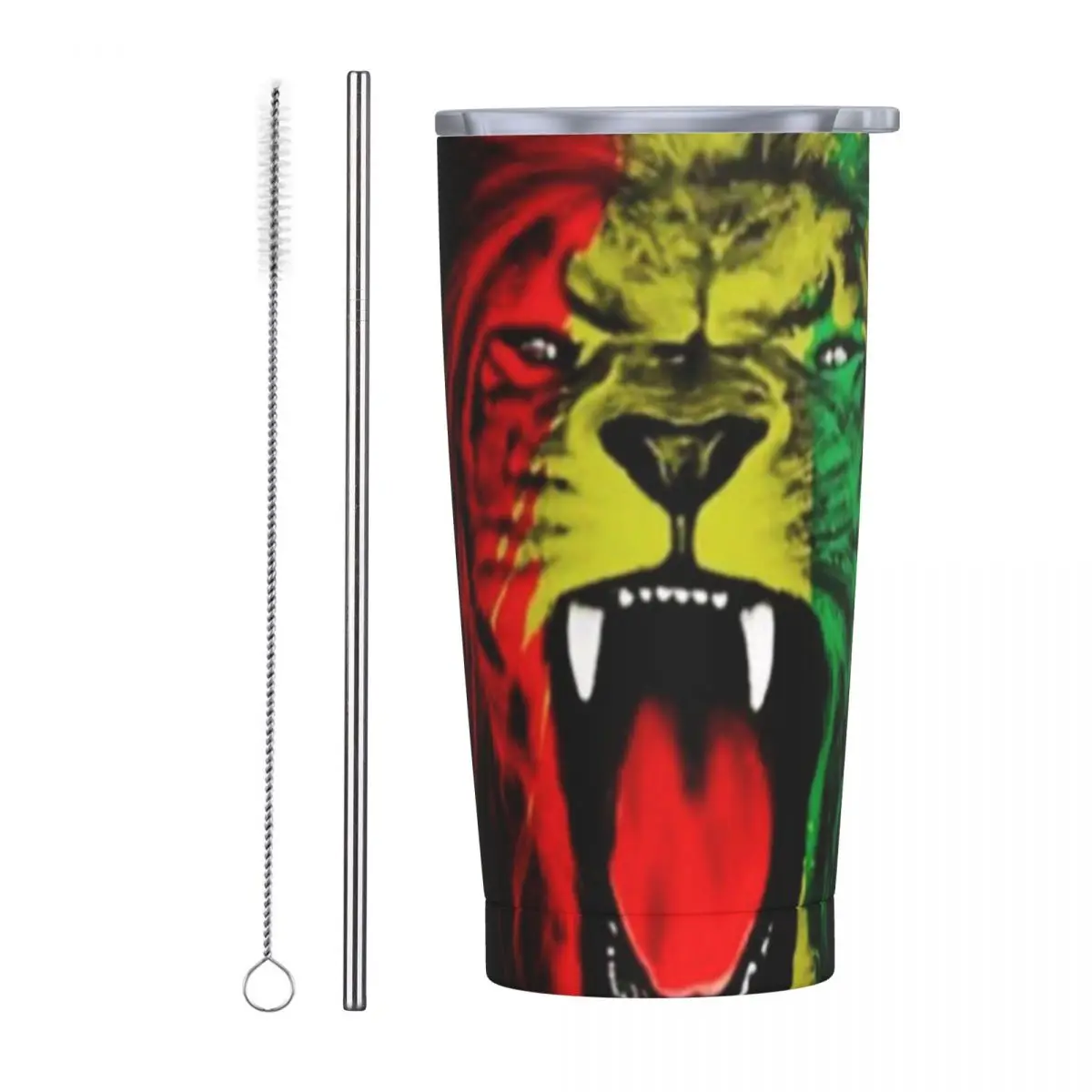 Rasta Lion Stripe Stainless Steel Tumbler Vacuum Insulated Mugs Thermal Cold Cups Straw With Lid 20oz