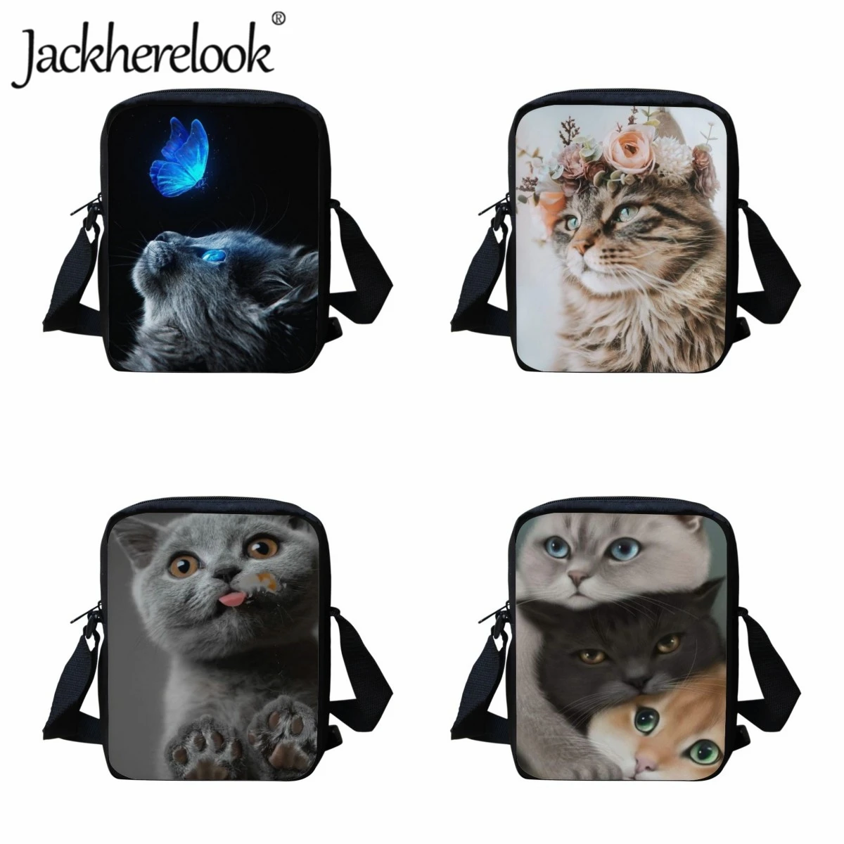 Jackherelook Lovely Kitten Pattern Schoolbag Customized Crossbody Bag Children's Lunch Bag Casual Travel Bags for Boys Girls