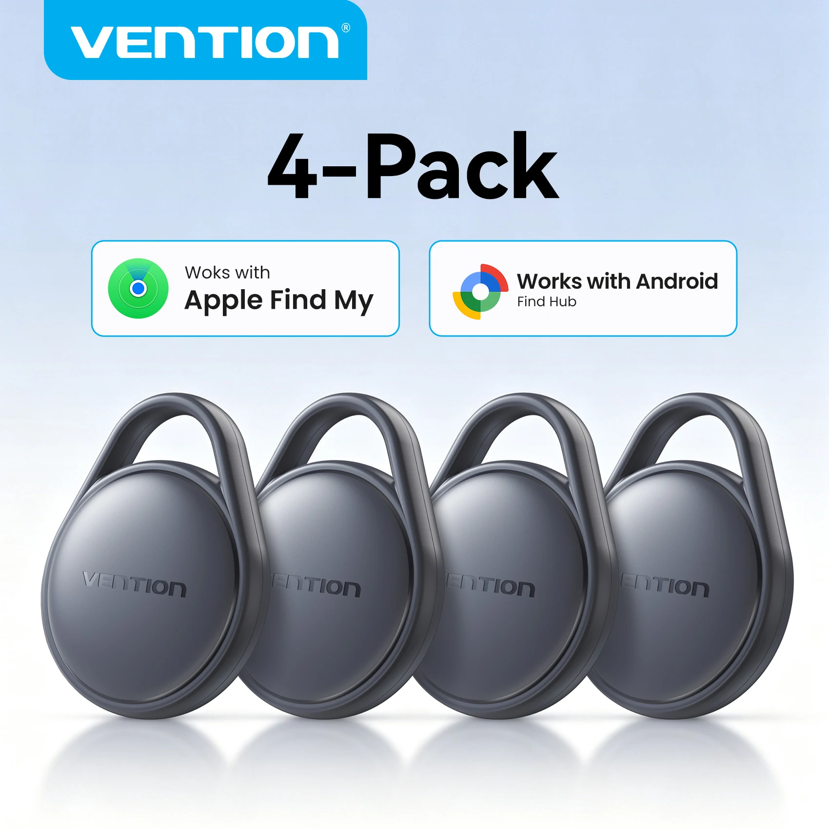 Vention 4-Pack Anti-Lost Tracker Smart Bluetooth Locator Up to 1 Year Battery SpotTag Phone Finder for Apple Find My & Android