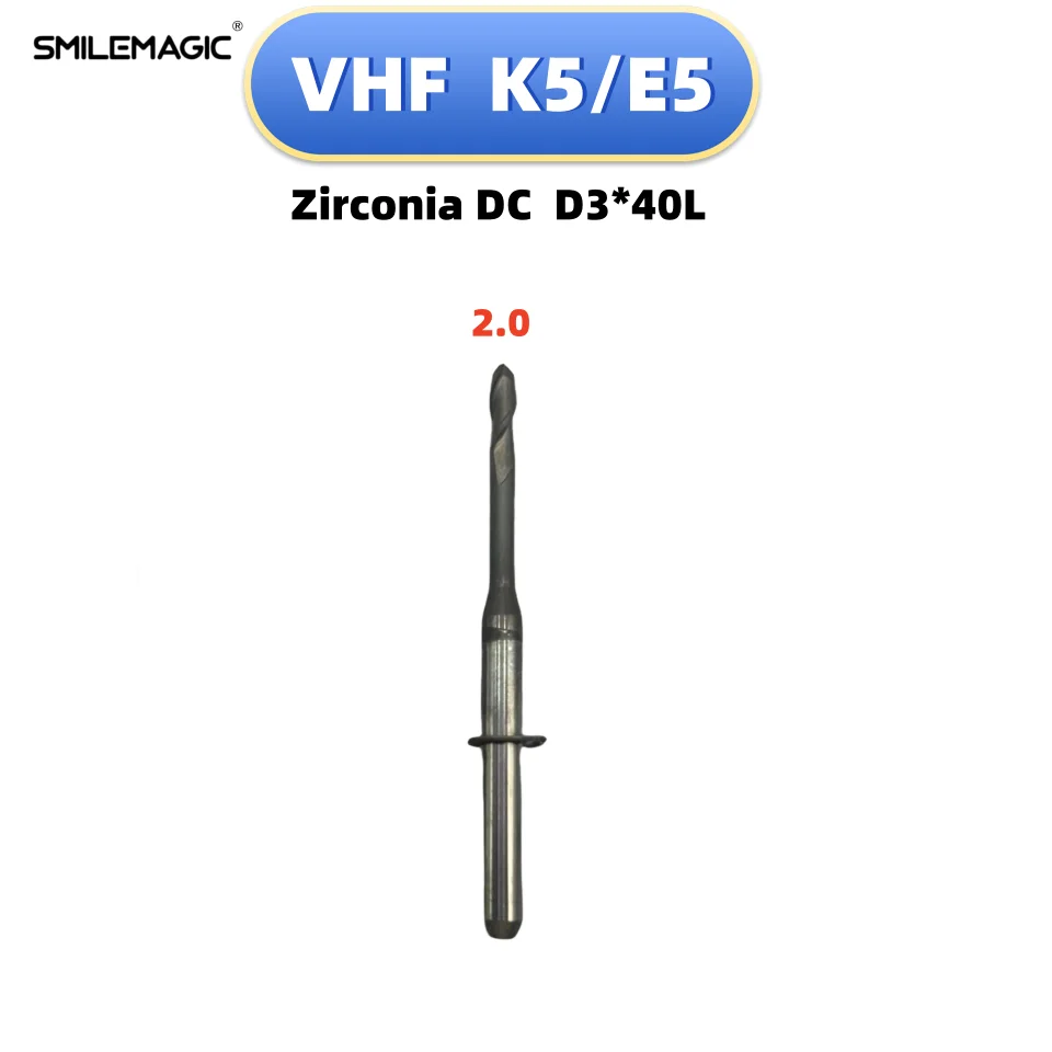 VHF K5 E5 Dental Burs Milling for Zirconia PMMA Single Cut Dental Lab Grinding Diamond Coating D3 CAD CAM Milling Drills