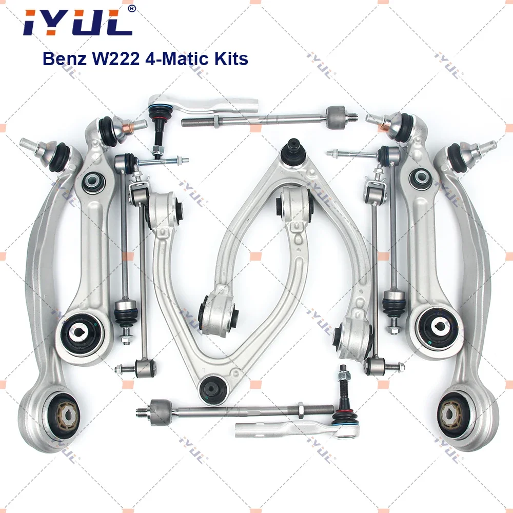 IYUL 14 Pieces Suspension Control Arm Ball Joint Stabilizer Link Tie Rod Kits For Mercedes Benz S Class W222 C217 4-Matic