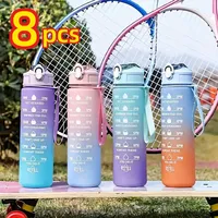 900ml Sports water Bottle High Temperature Resistant Graduated Straw Cup Rainbow Frosted Progressive Color Water Cup Plastic Cup