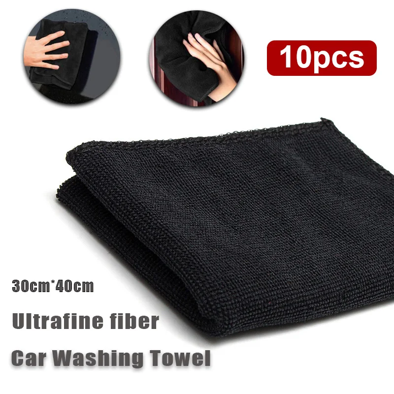 10pcs 30x40cm Black Car Care Polishing Wash Towels Microfibers Car Detailing Cleaning Soft Cloths Home Window